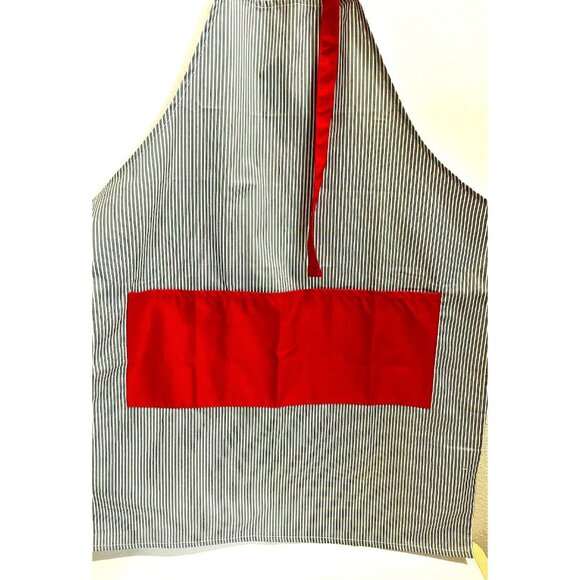 Flirty Unisex Full Apron Striped Blue Red 3 Pockets Adjustable Strap Cotton  New - Picture 1 of 9